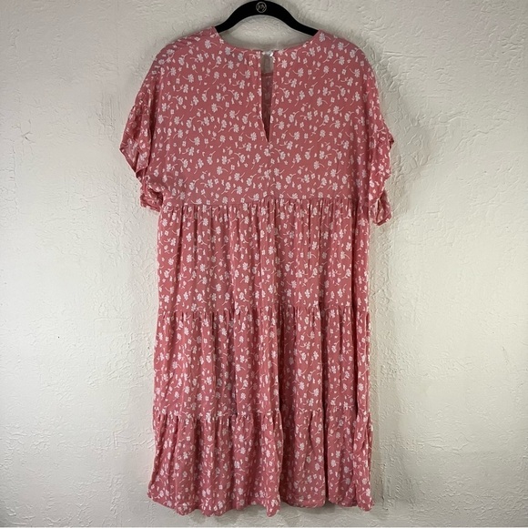 Petal And Pup Poppy Floral Tiered Baby Doll Mini Dress in Pink - Picture 9 of 12